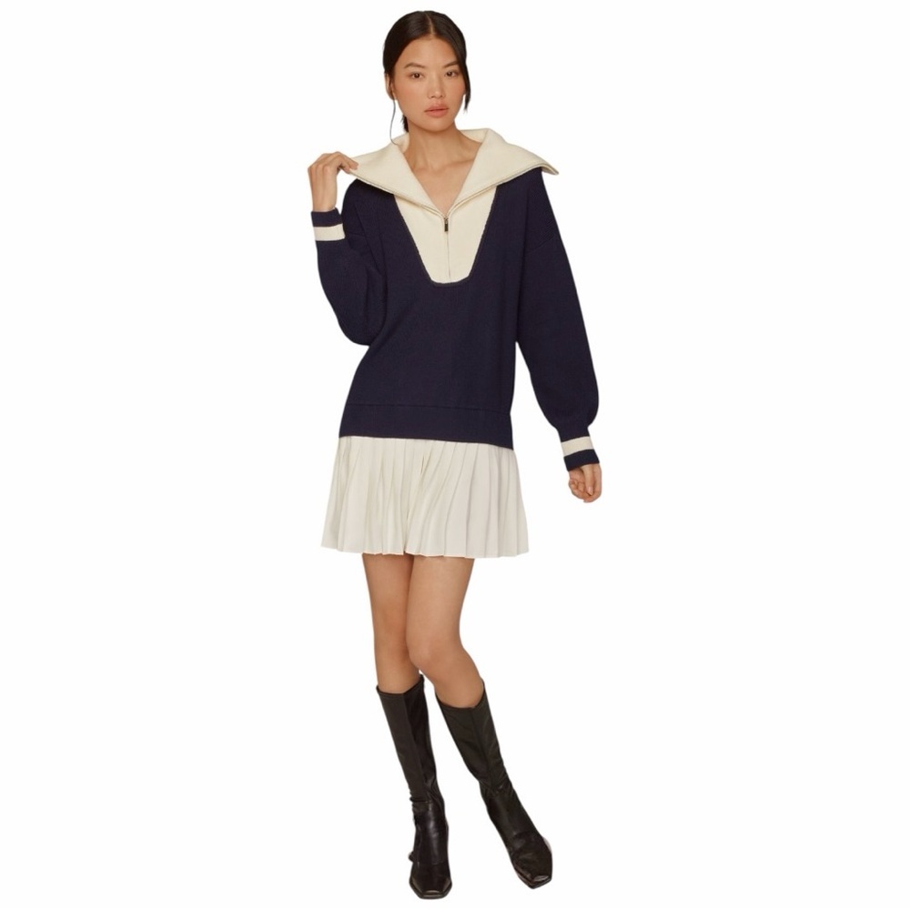 NWT Maeve Varsity Half-Zip Sweater Twofer Mini Dress Size XSP